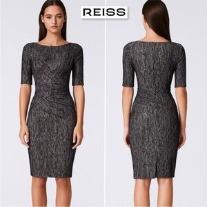 REISS Levanto Metallic Black Stretch Midi Cocktail Professional Dress size 6
